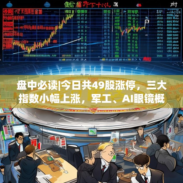 盘中必读|今日共49股涨停，三大指数小幅上涨，军工、AI眼镜概念领涨