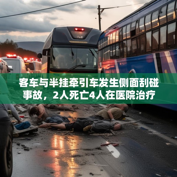 客车与半挂牵引车发生侧面刮碰事故，2人死亡4人在医院治疗