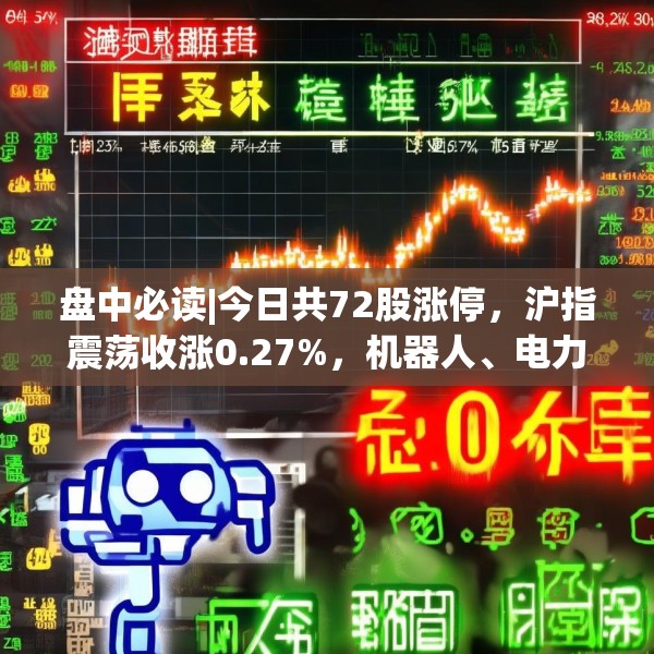 盘中必读|今日共72股涨停，沪指震荡收涨0.27%，机器人、电力板块大涨