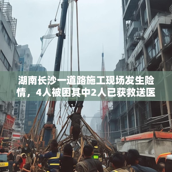 湖南长沙一道路施工现场发生险情，4人被困其中2人已获救送医院